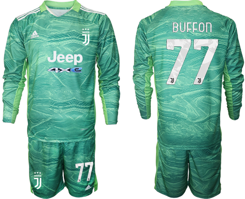 Men 2021-2022 Club Juventus green Goalkeeper Long Sleeve #77 Adidas Soccer Jersey->juventus jersey->Soccer Club Jersey